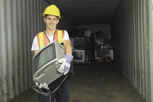 Sorted recyclables and separated materials in a skip